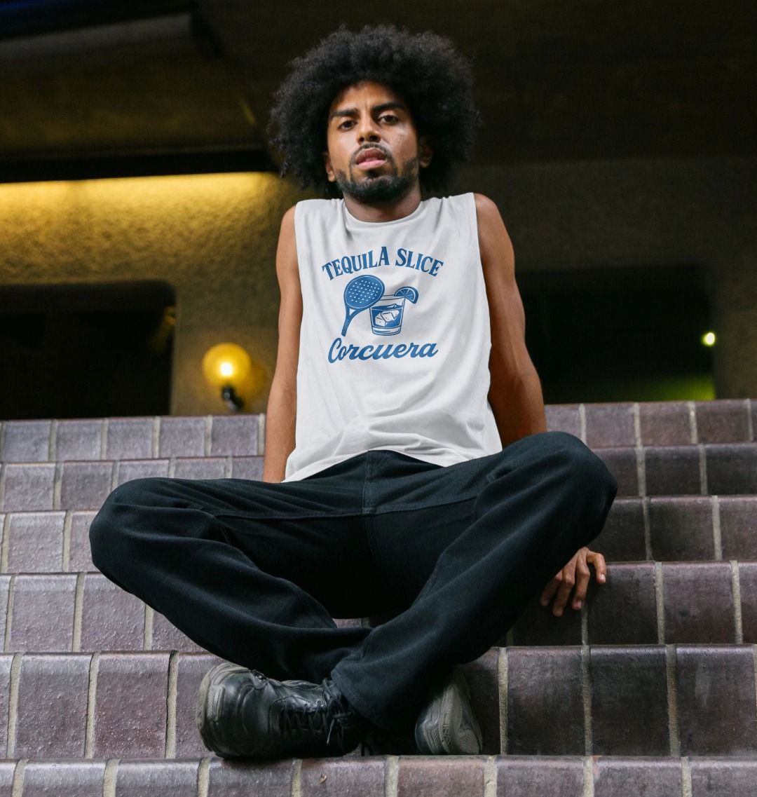 Tequila Slice Men’s Sleeveless Padel Top – organic cotton Après Padel gift