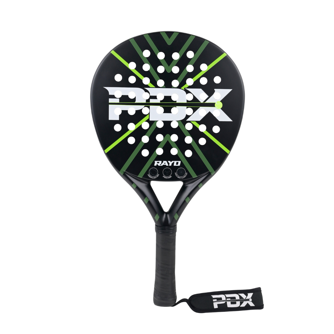 PDX Rayo Beginner Padel Racket | Complientary Racket Carrier Bag | 30% Carbon 70% Fibreglass | 355g Round | Control