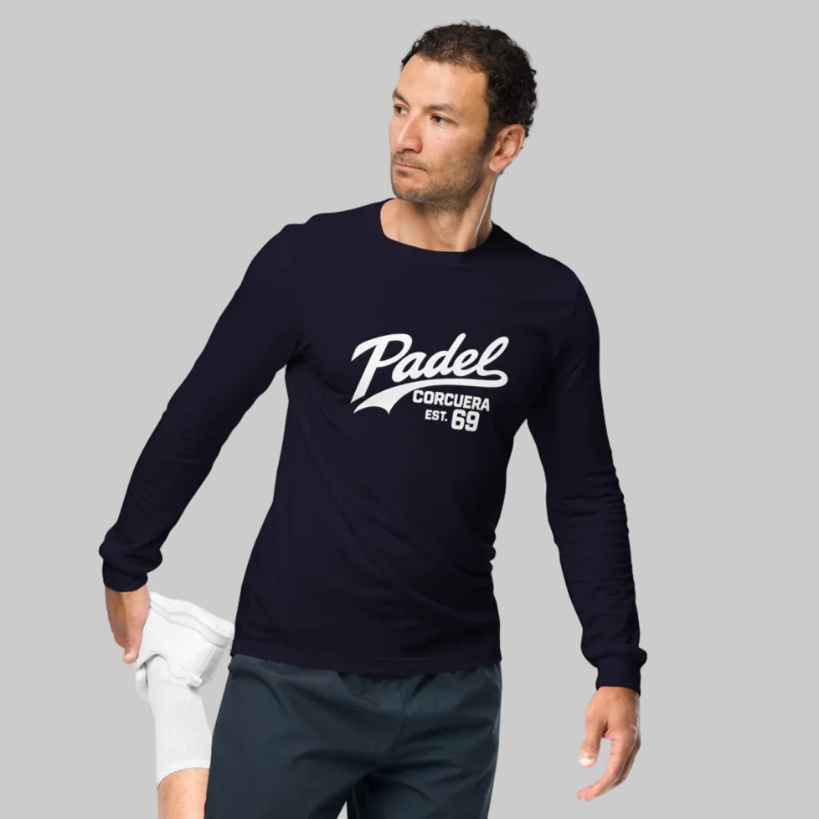Autograph Originals 1969 Retro Long Sleeve Padel T-Shirt – unisex long sleeve heritage padel tee, worn shot | Corcuera Padel Club