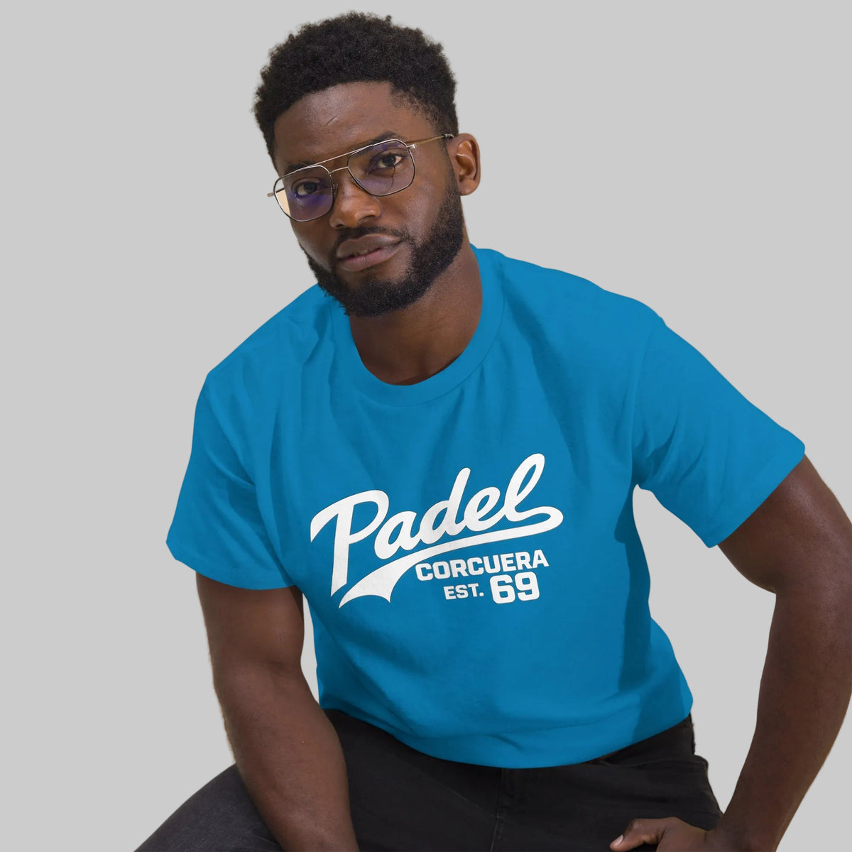 Autograph Originals 1969 Retro Padel T-Shirt – sapphire unisex heritage padel tee, styled shot | Corcuera Padel Club