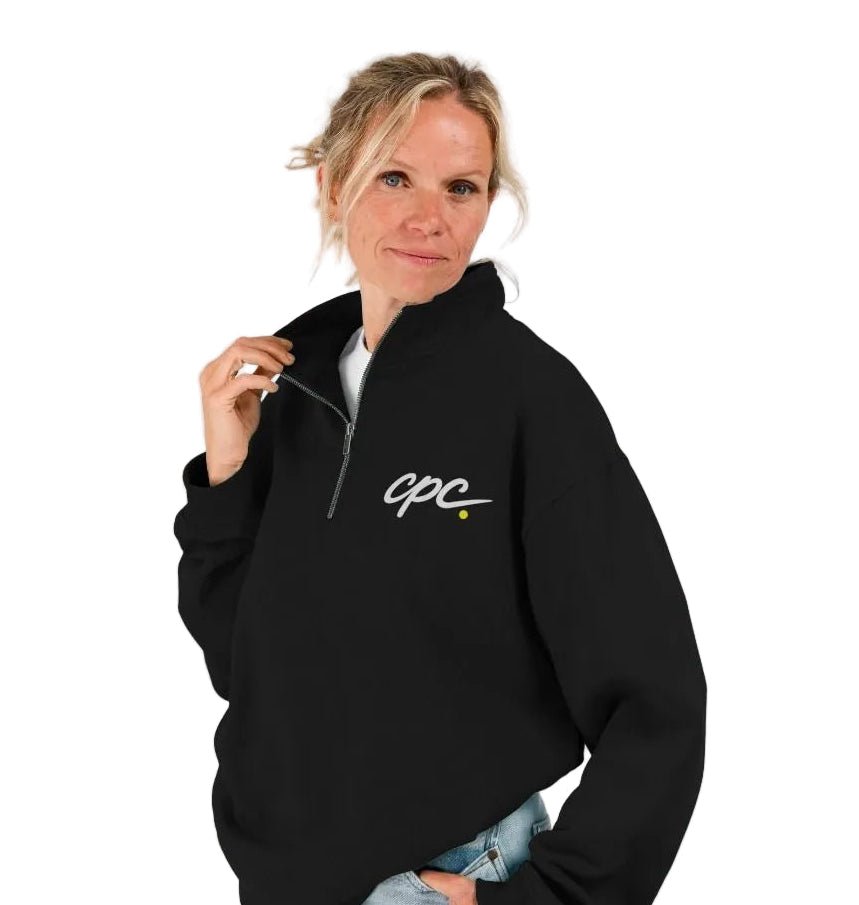 CPC 26 3/4 Sleeve Padel Court Layer Sweatshirt – unisex black padel sweatshirt, detail | Corcuera Padel Club