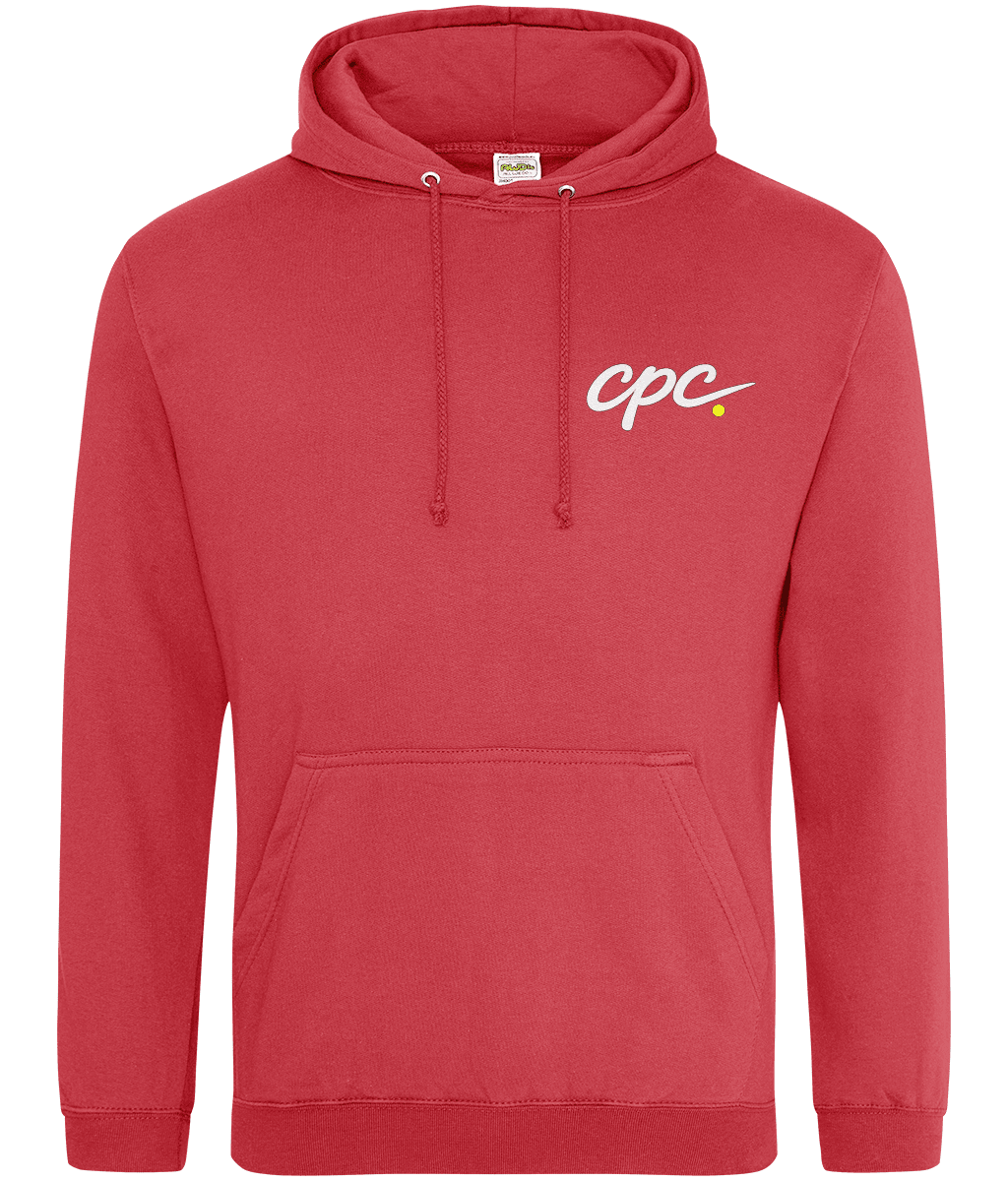 CPC 26 Padel Hoodie – unisex soft red padel hoodie, front | Corcuera Padel Club