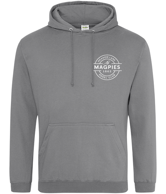 Notts Magpies Padel Club College Style Hoodie – unisex charcoal padel hoodie, front | Corcuera Padel Club