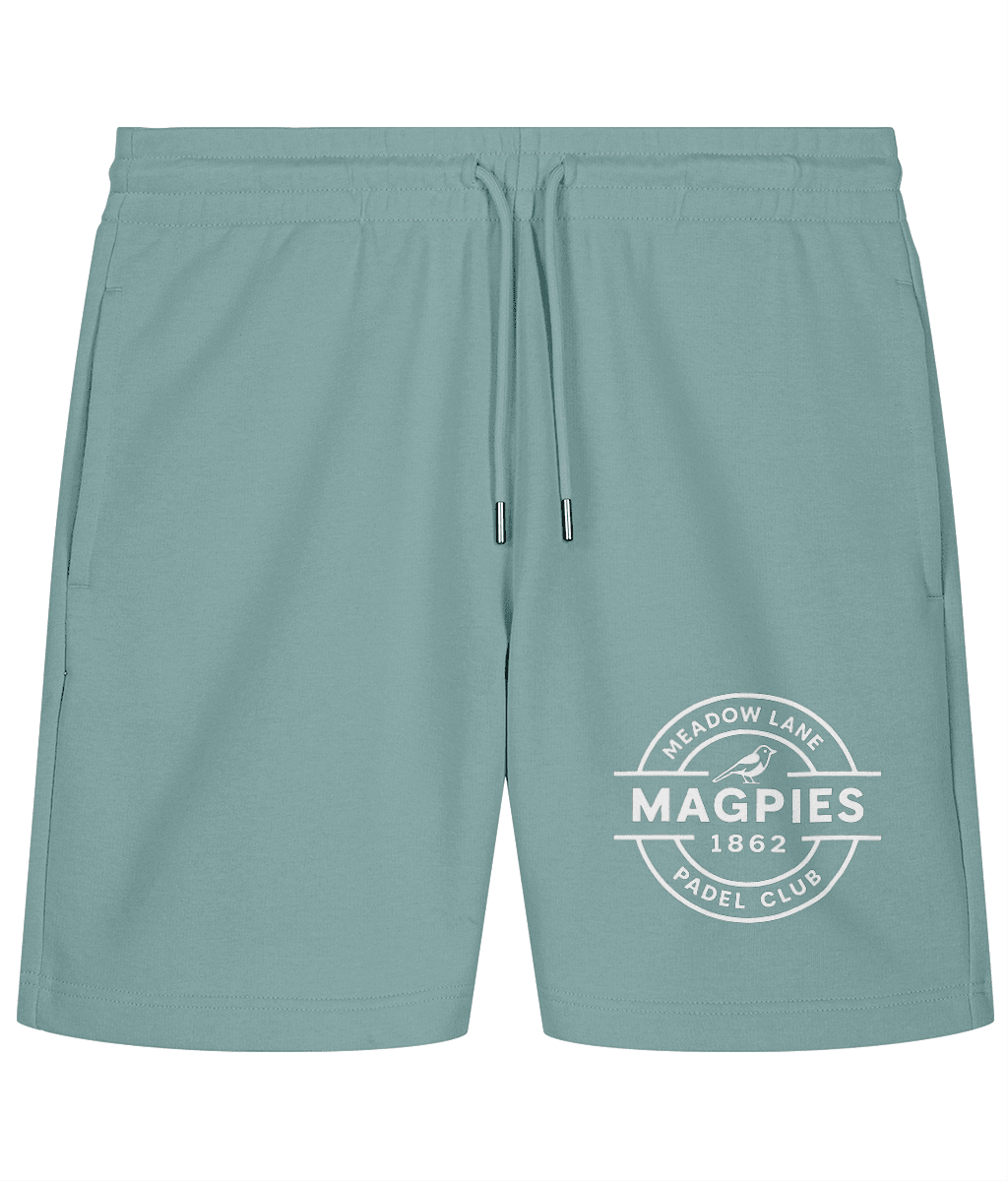 Notts Magpies Padel Club Training Shorts – unisex teal monstera padel training shorts, front | Corcuera Padel Club