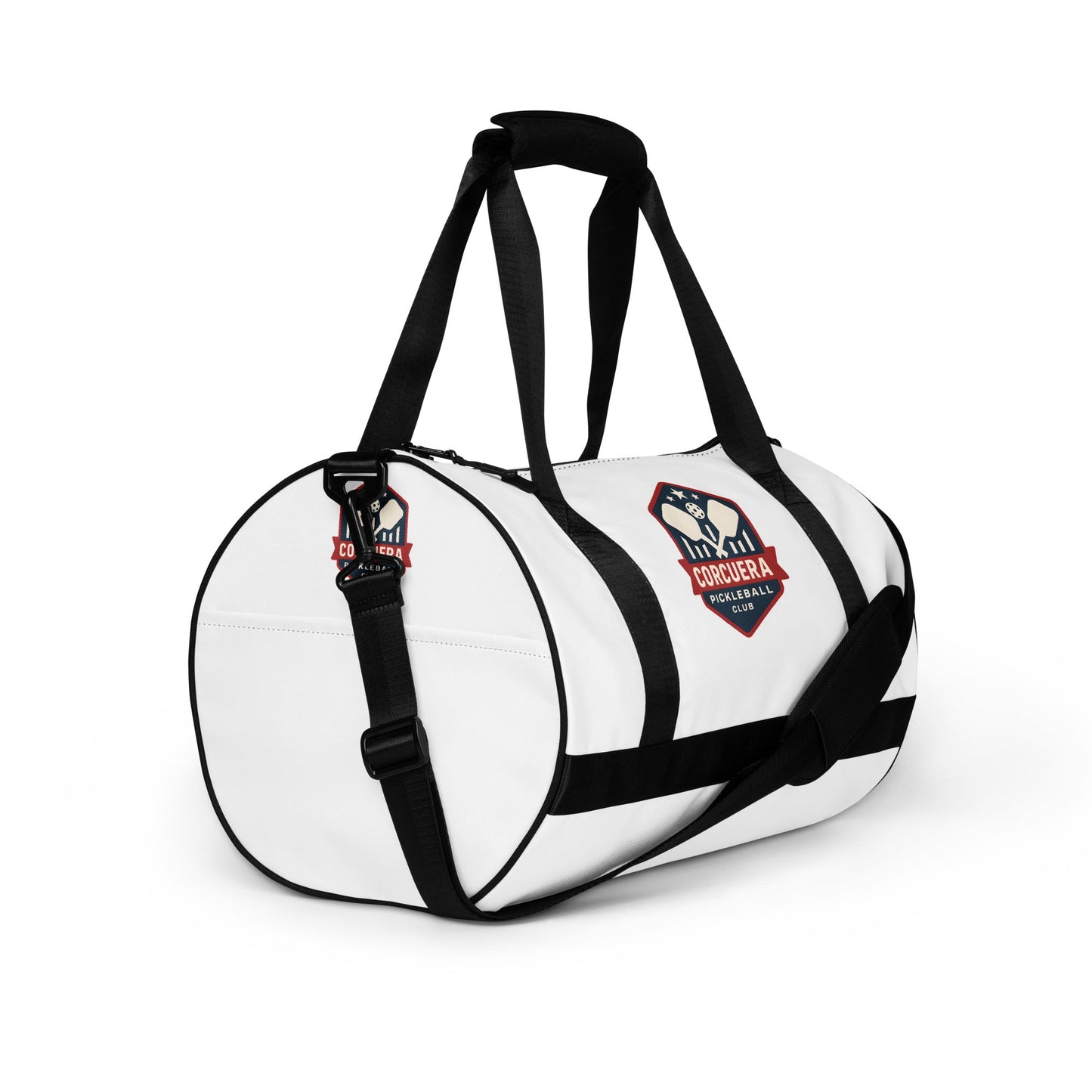 Pickleball All-Over Print Gym Bag – unisex pickleball gym bag, worn shot | Corcuera Padel Club