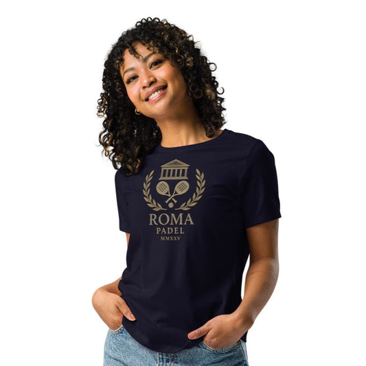 ROMA MMXXV Women's Relaxed Padel T-Shirt – women's navy padel tee, back | Corcuera Padel Club