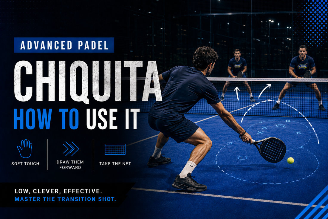 A padel player executing the chiquita shot
