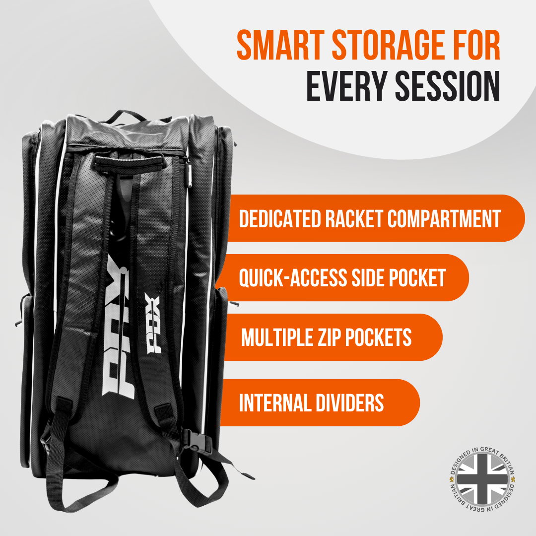 PDX Padel Racket Bag Black & White | Holds 2-4 Rackets | Backpack Convertible | Thermal Compartment