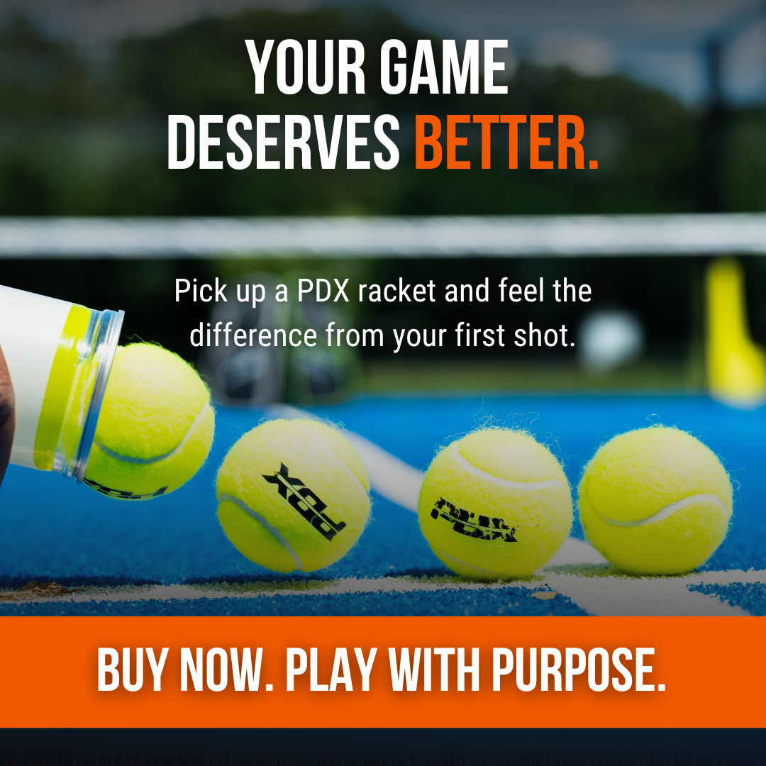 PDX Rayo Beginner Padel Racket | Complientary Racket Carrier Bag | 30% Carbon 70% Fibreglass | 355g Round | Control