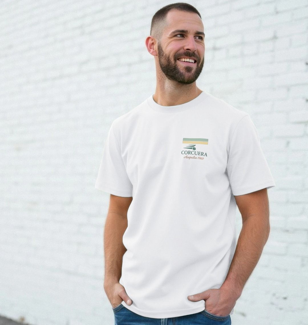 Heritage Acapulco 1969 Padel T-Shirt lifestyle image – player wearing Corcuera tee at padel club