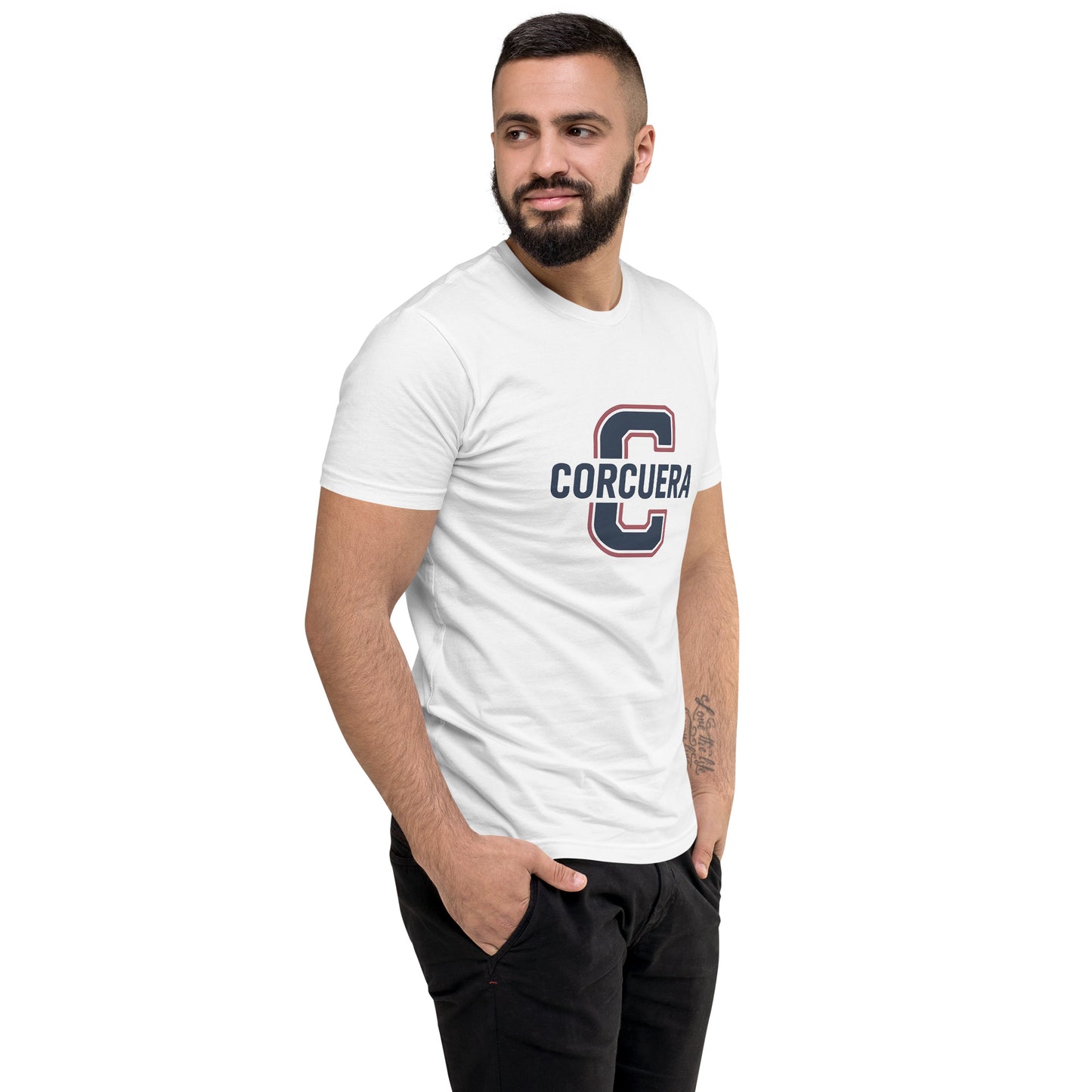 Male  model wearing College Prep Short Sleeve T-Shirt – soft cotton padel shirt with clean design