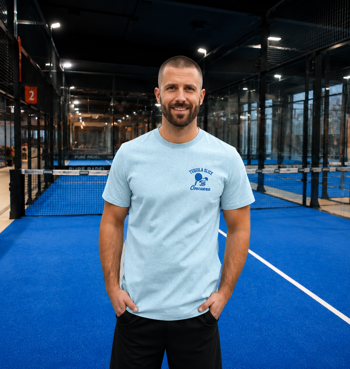 Tequila Slice Recycled Organic Après Padel T-Shirt lifestyle shot – Corcuera Padel Club