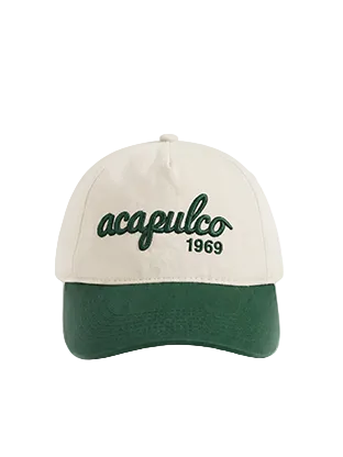 Baseball cap with 'acapulco' text on a white background