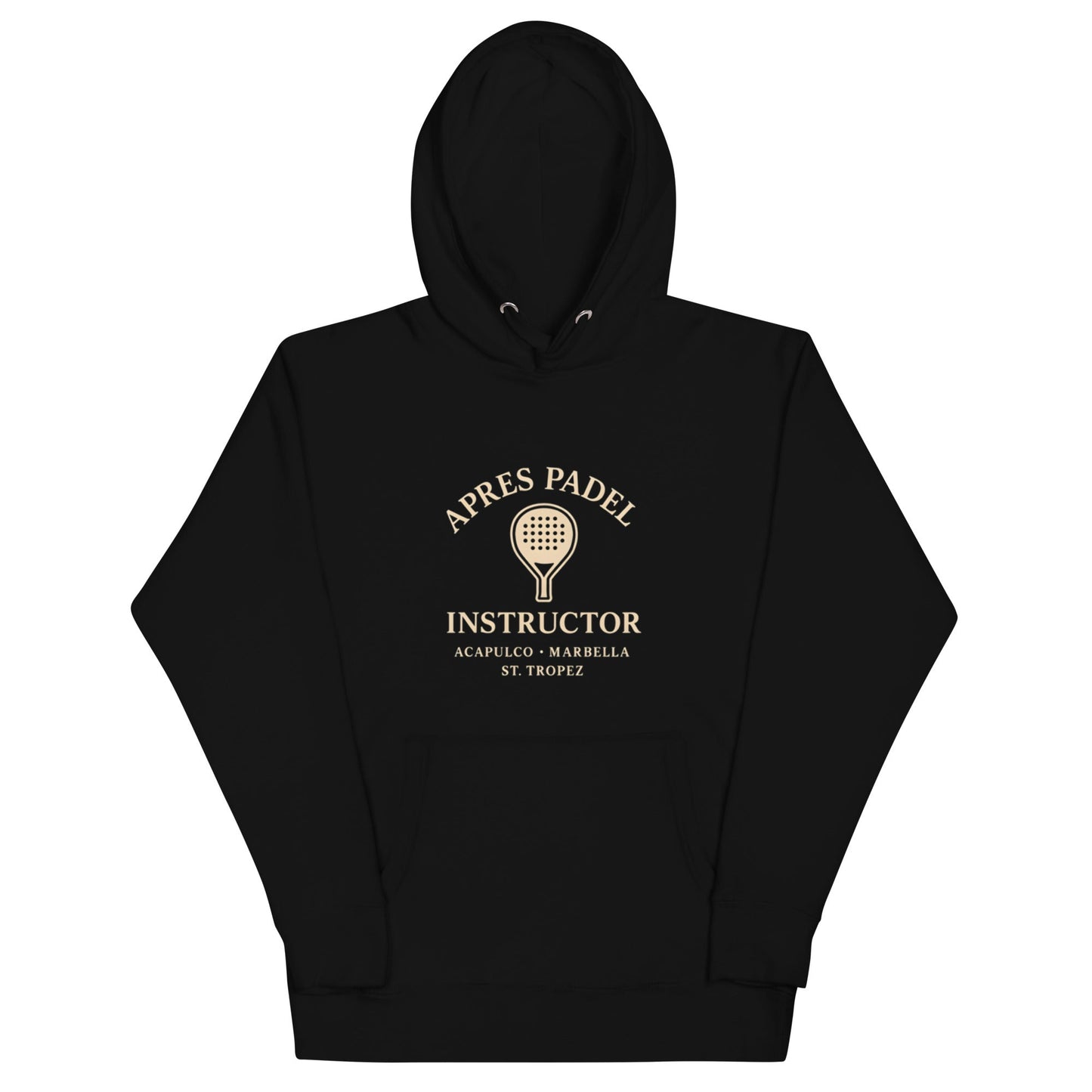 Après Padel Hoodie – unisex pullover padel hoodie, black front | Corcuera Padel Club