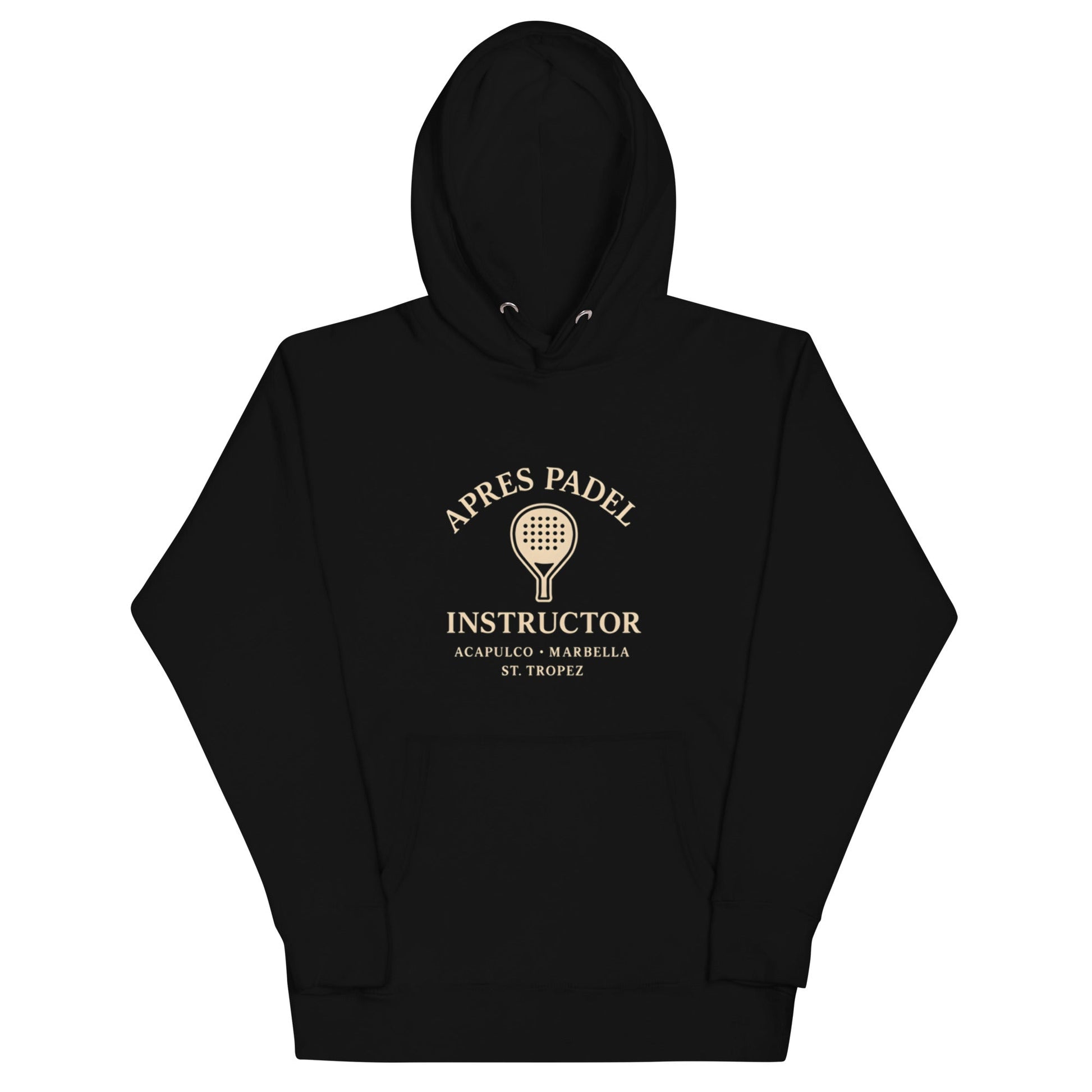 Après Padel Hoodie – unisex pullover padel hoodie, black front | Corcuera Padel Club