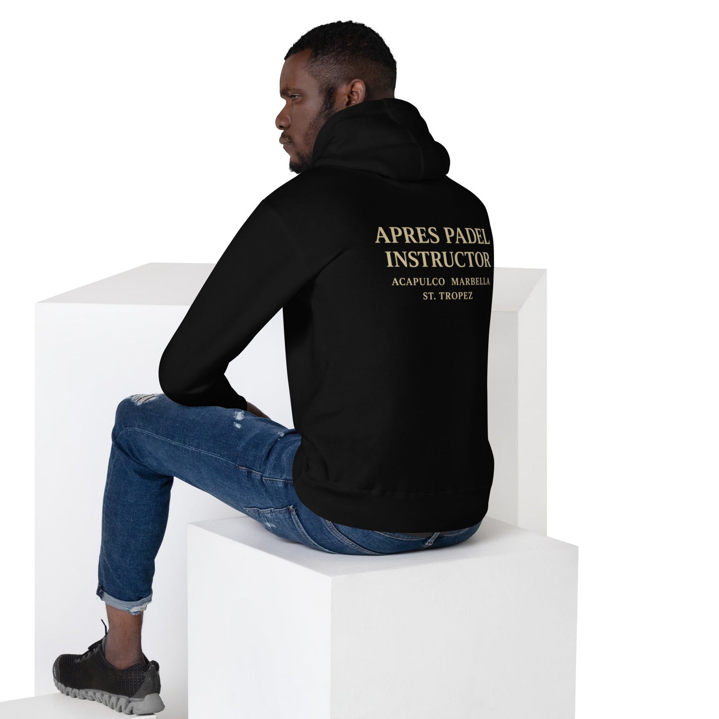 Après Padel Hoodie – unisex padel hoodie, worn shot | Corcuera Padel Club