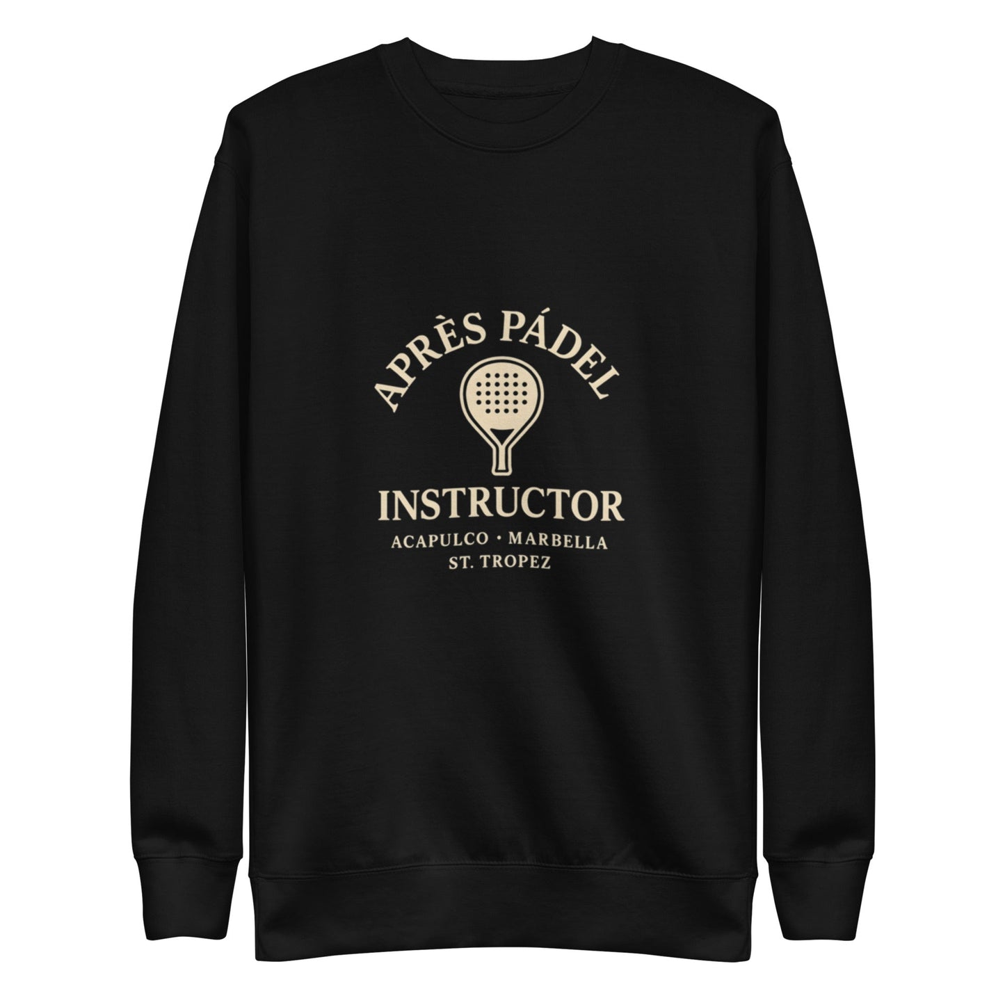 Après Padel Sweatshirt – unisex crew neck padel sweatshirt, black front | Corcuera Padel Club