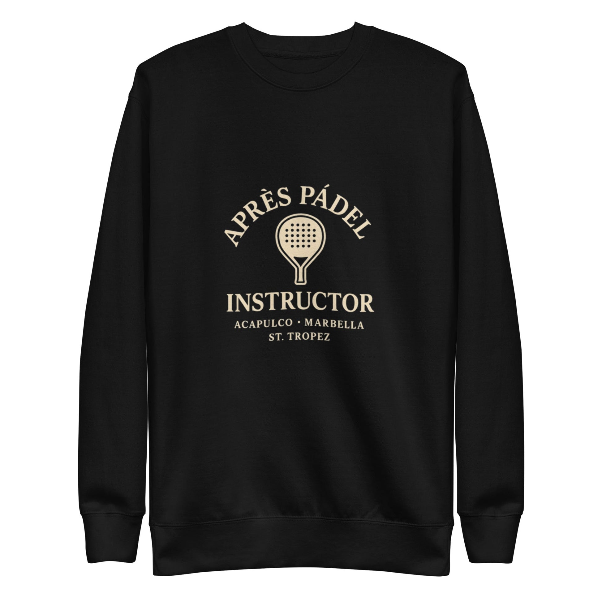 Après Padel Sweatshirt – unisex crew neck padel sweatshirt, black front | Corcuera Padel Club