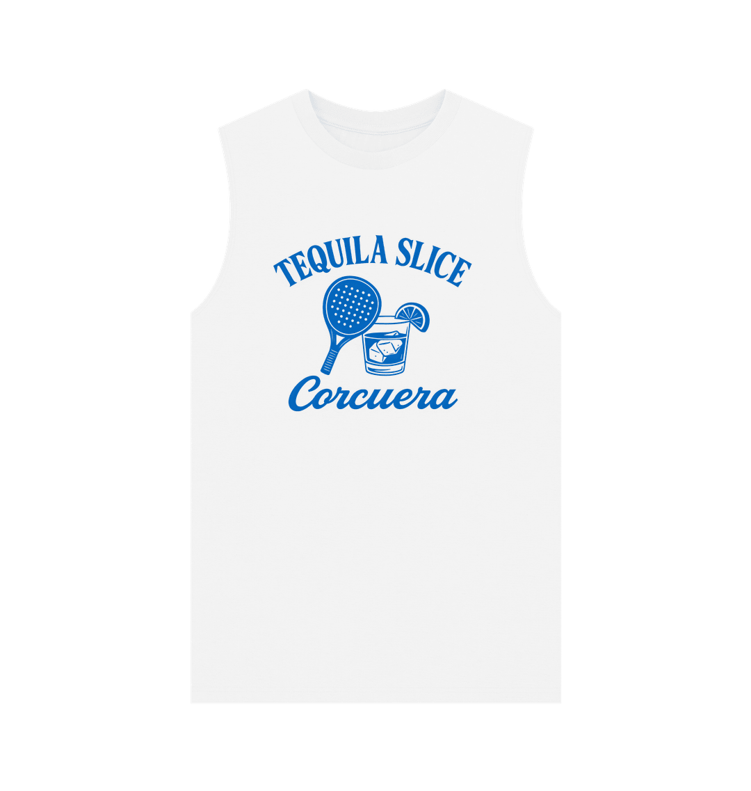 Après Padel Tequila Slice Men's Sleeveless Padel Top – men's white padel vest, front | Corcuera Padel Club