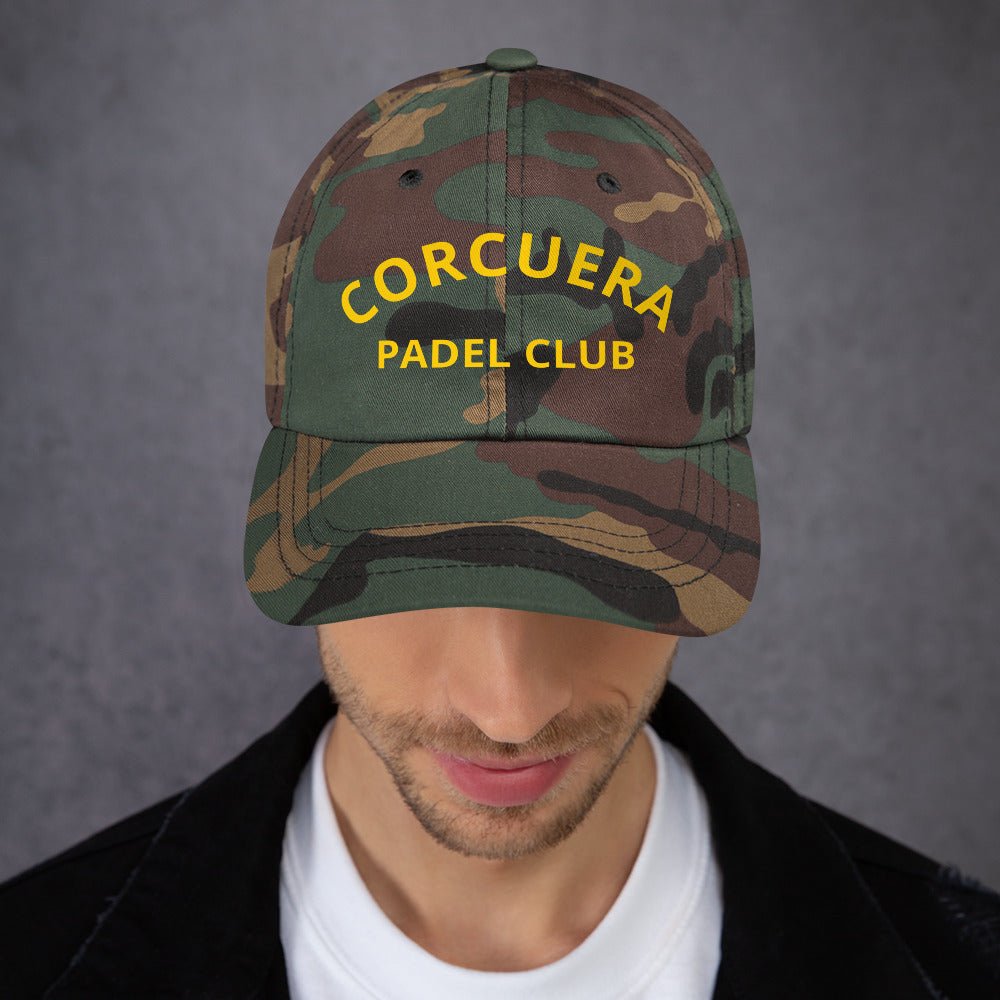 Corcuera Padel Club Dad Hat – padel cap, worn shot | Corcuera Padel Club