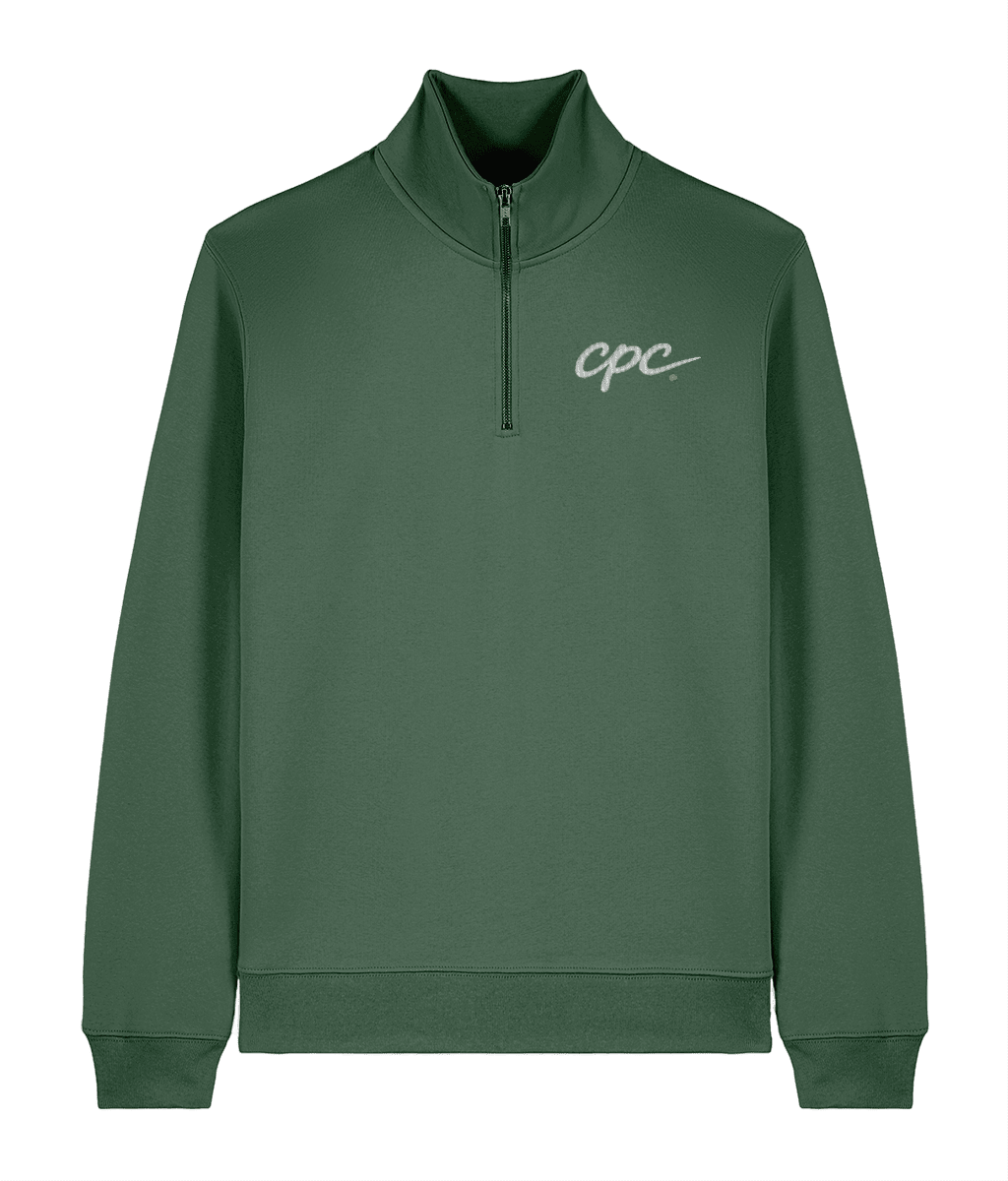 CPC 26 3/4 Zip Padel Sweatshirt – unisex bottle green padel quarter-zip, front | Corcuera Padel Club