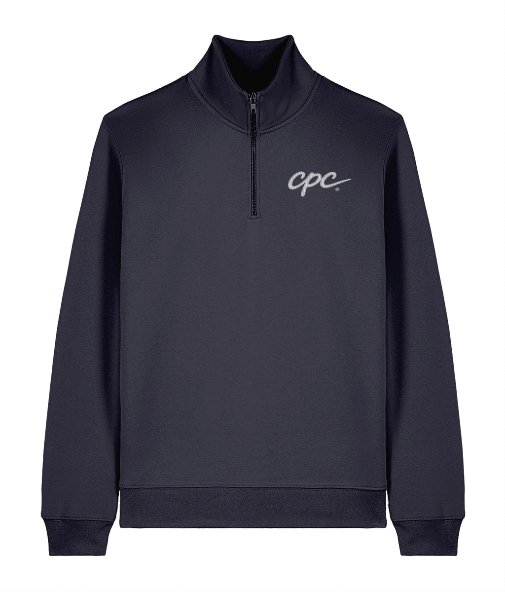 CPC 26 3/4 Zip Padel Sweatshirt – unisex french navy padel quarter-zip, front | Corcuera Padel Club