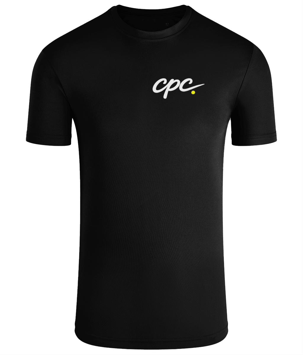 CPC 26 On-Court Padel T-Shirt – unisex black padel tee, front | Corcuera Padel Club