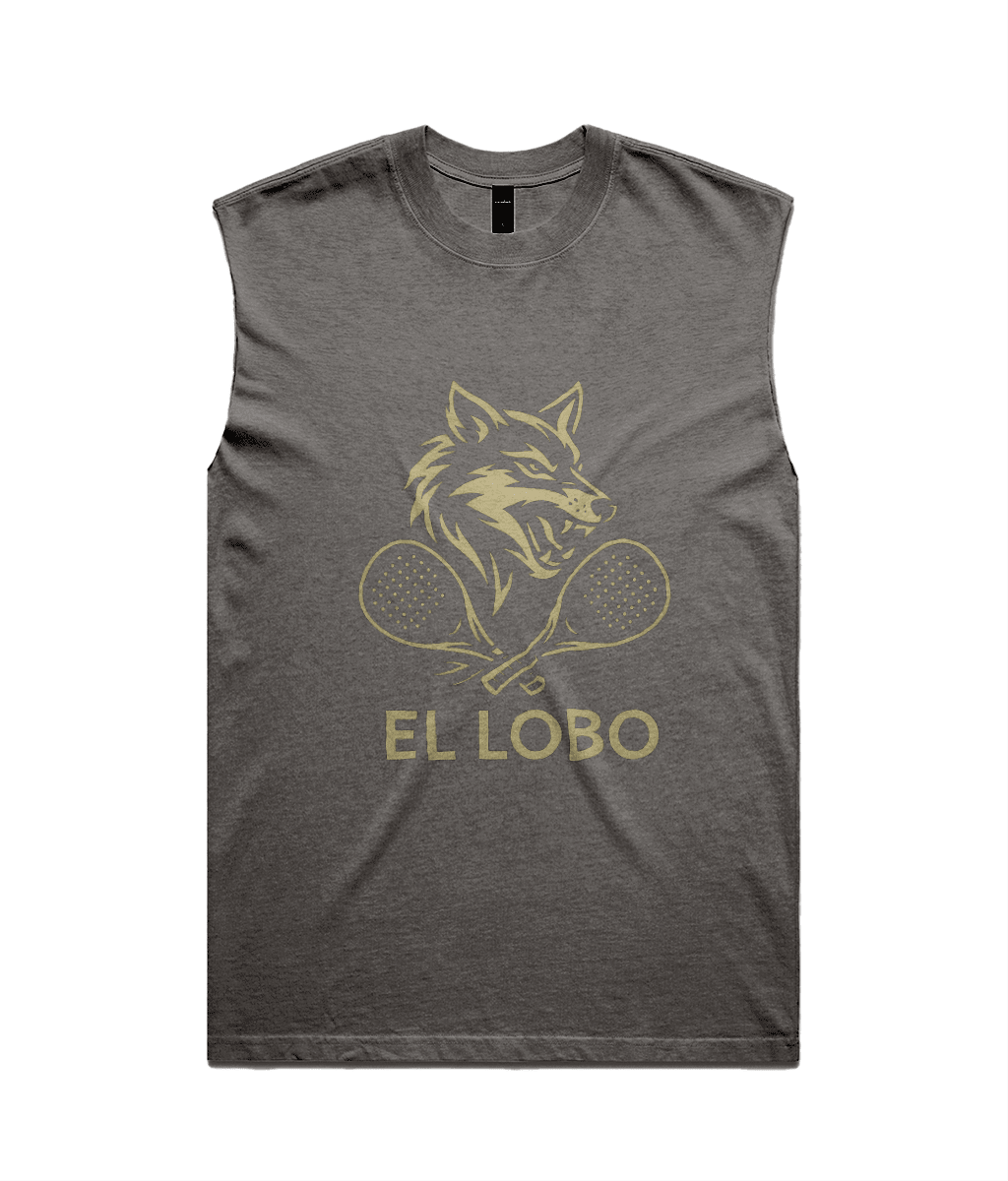 El Lobo the Wolf Heavy Faded Men's Padel Court Tank Top – men's faded bone tank, front | Corcuera Padel Club