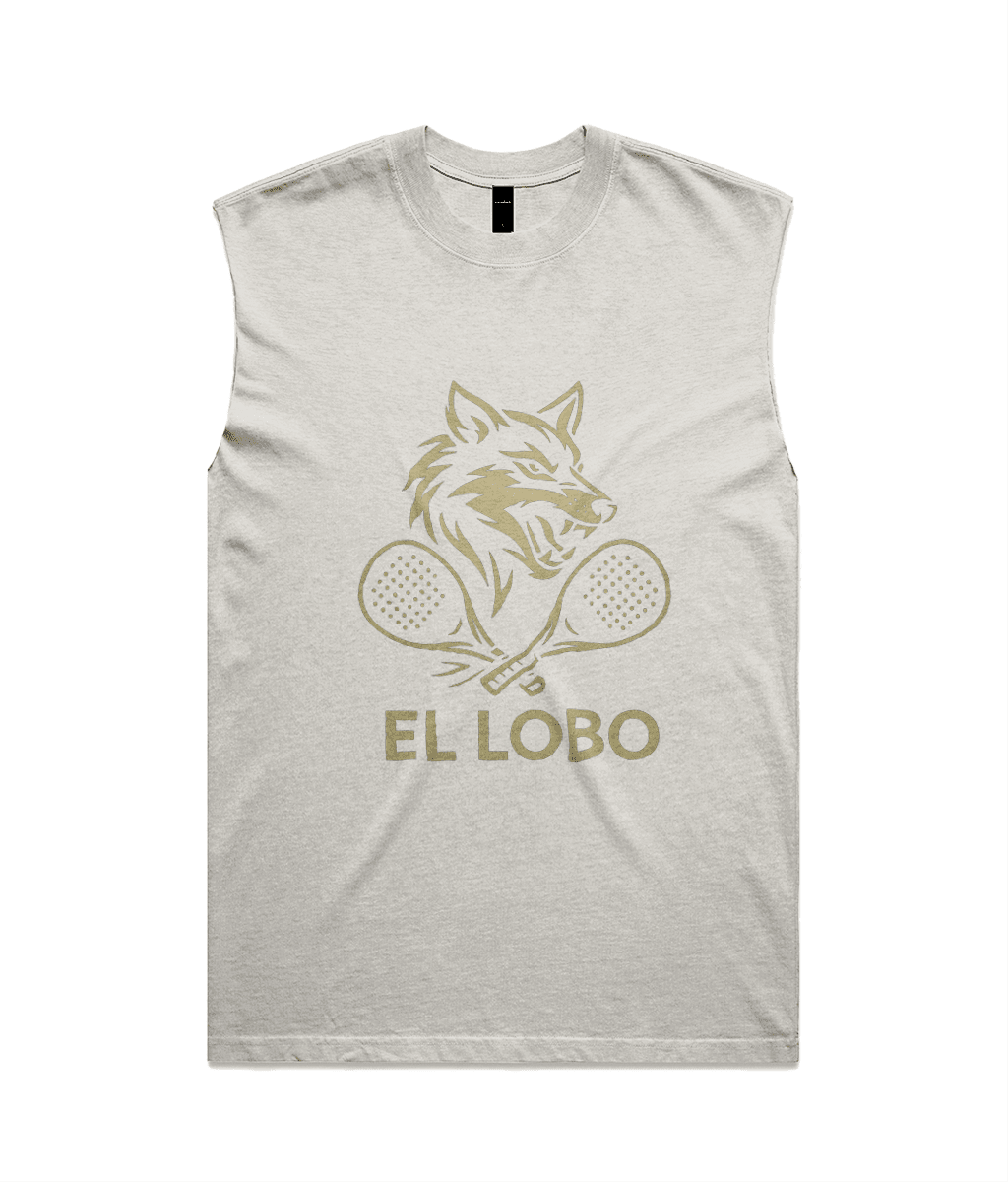 El Lobo the Wolf Heavy Faded Men's Padel Court Tank Top – men's faded padel tank, back | Corcuera Padel Club