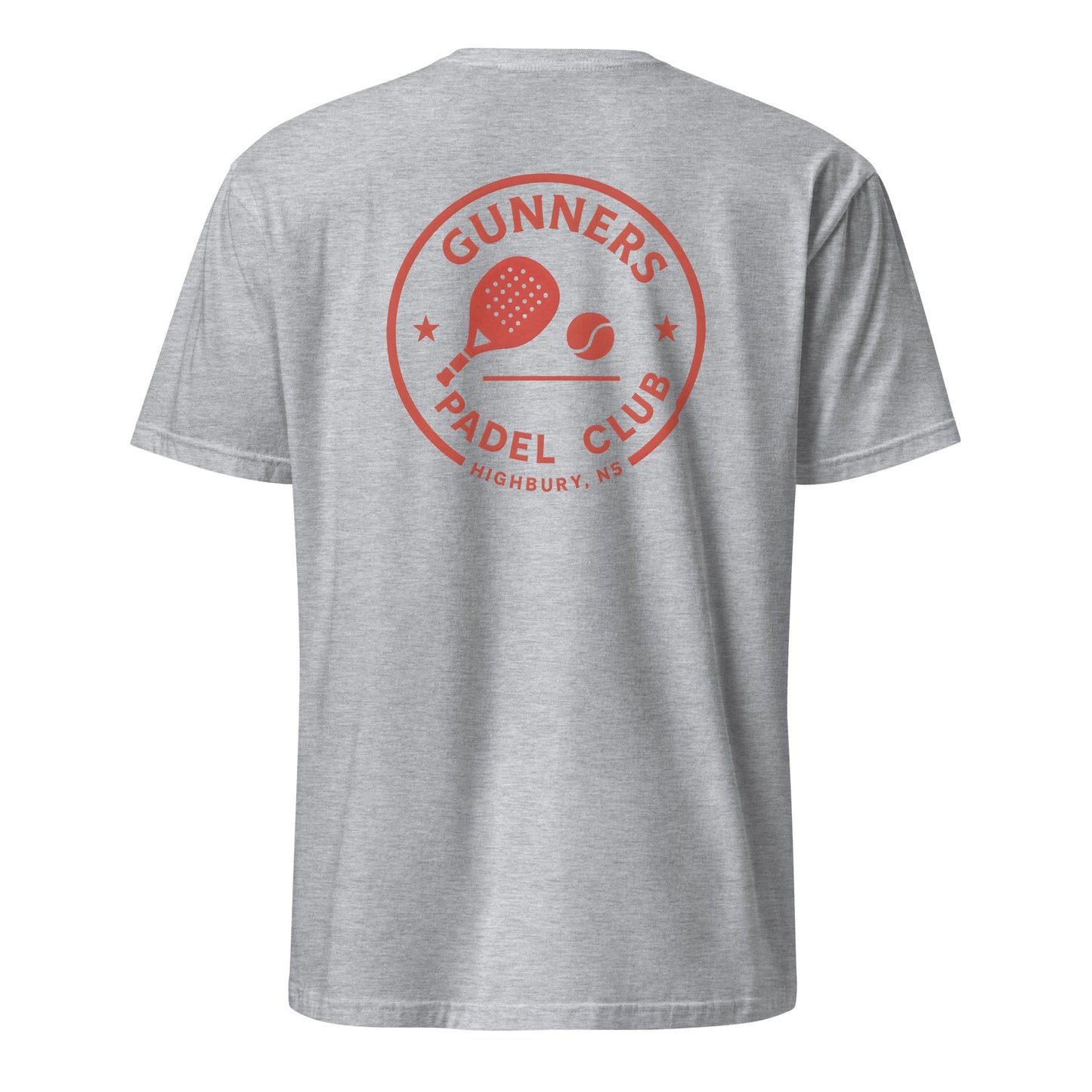 Gunners Padel Club Performance T-Shirt – unisex natural padel tee, back | Corcuera Padel Club