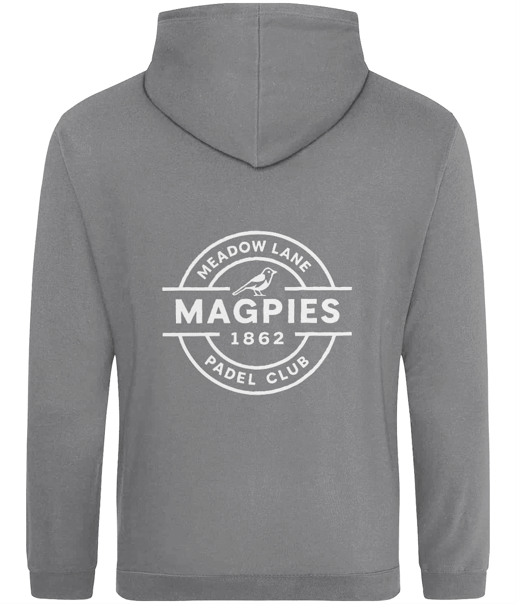 Notts Magpies Padel Club College Style Hoodie – unisex storm grey padel hoodie, front | Corcuera Padel Club