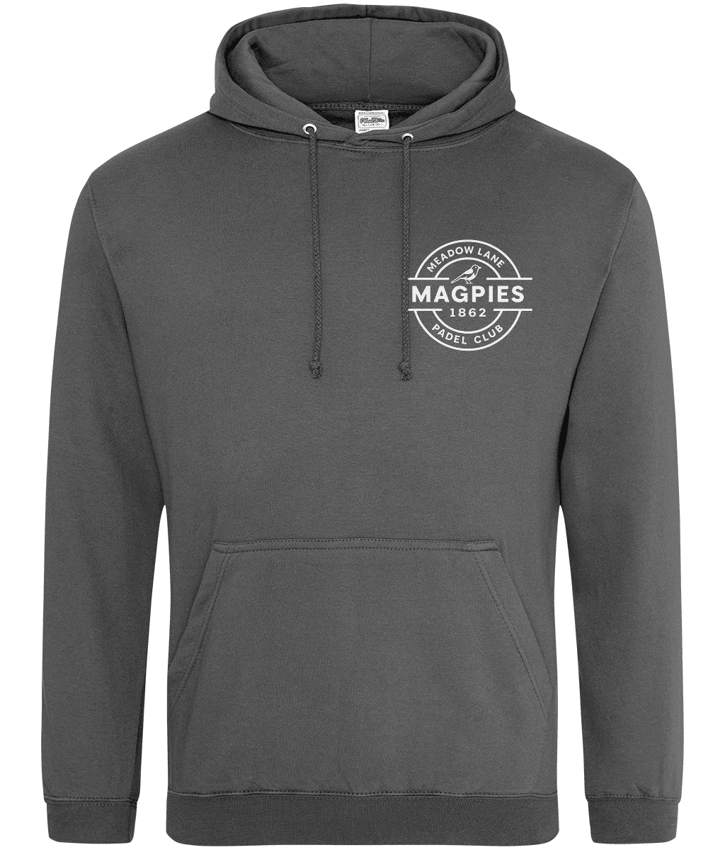 Notts Magpies Padel Club College Style Hoodie – unisex shark grey padel hoodie, front | Corcuera Padel Club