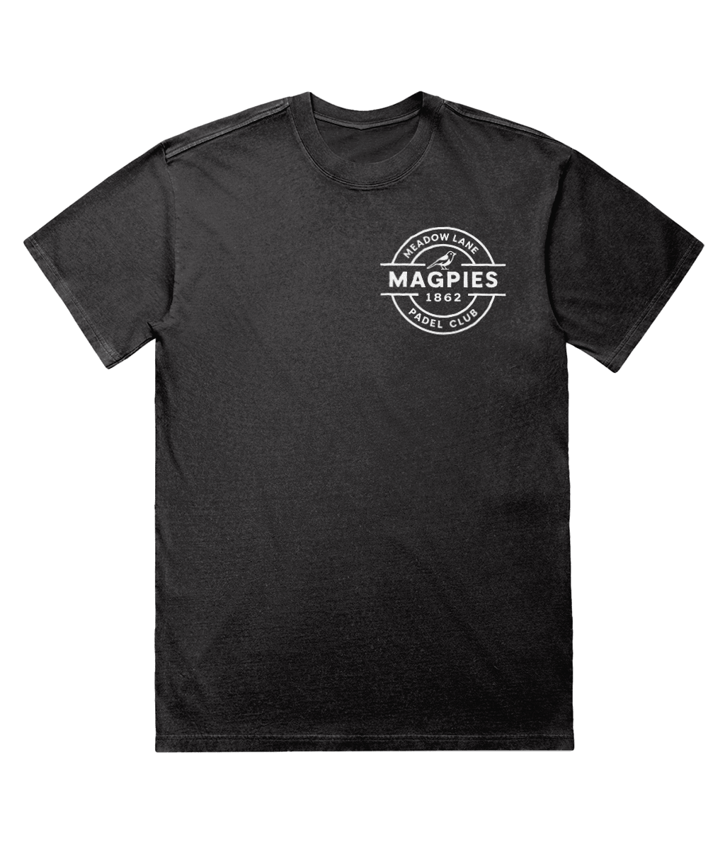 Notts Magpies Padel Club Faded T-Shirt – unisex grey stone faded padel tee, front | Corcuera Padel Club