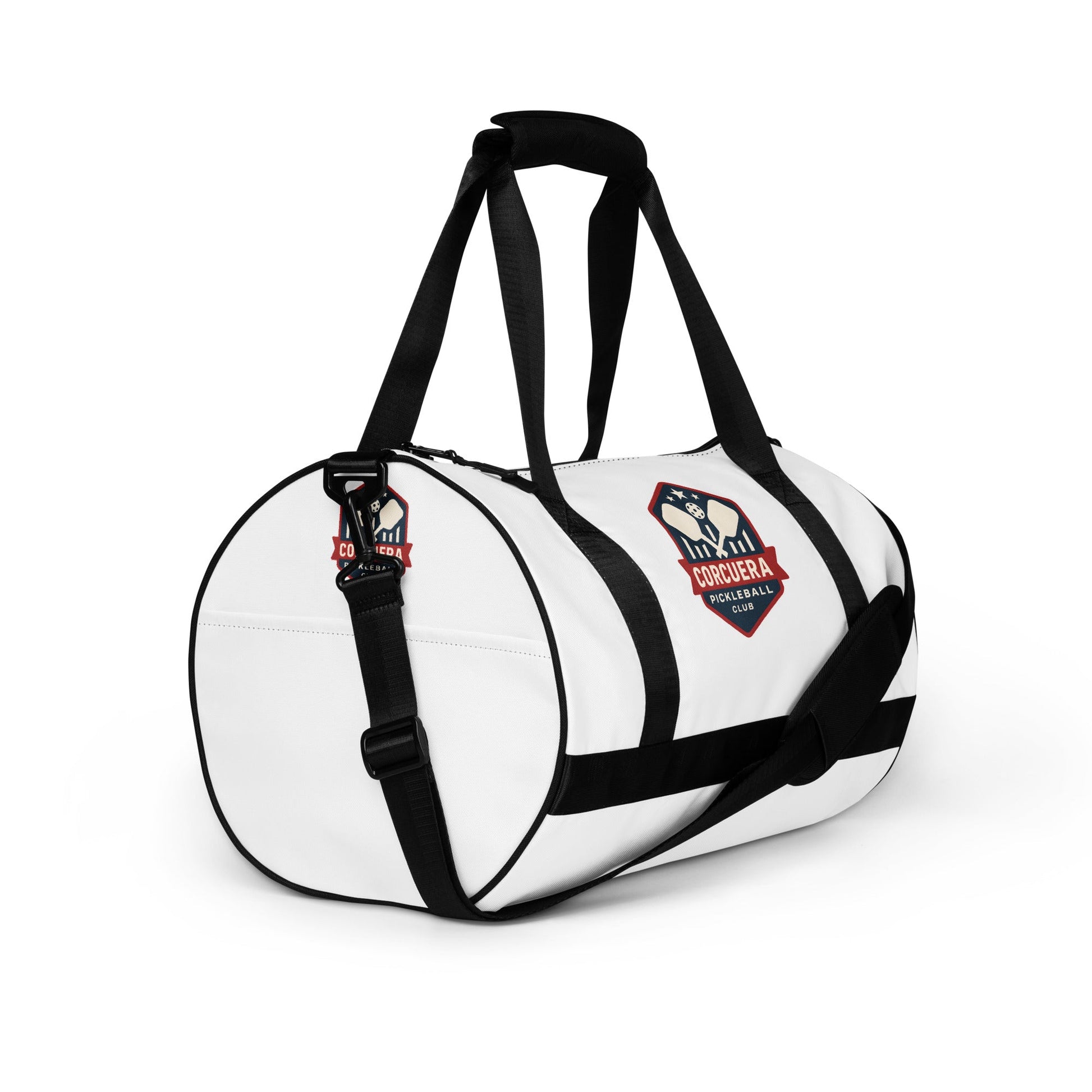 Pickleball All-Over Print Gym Bag – unisex pickleball gym bag, worn shot | Corcuera Padel Club