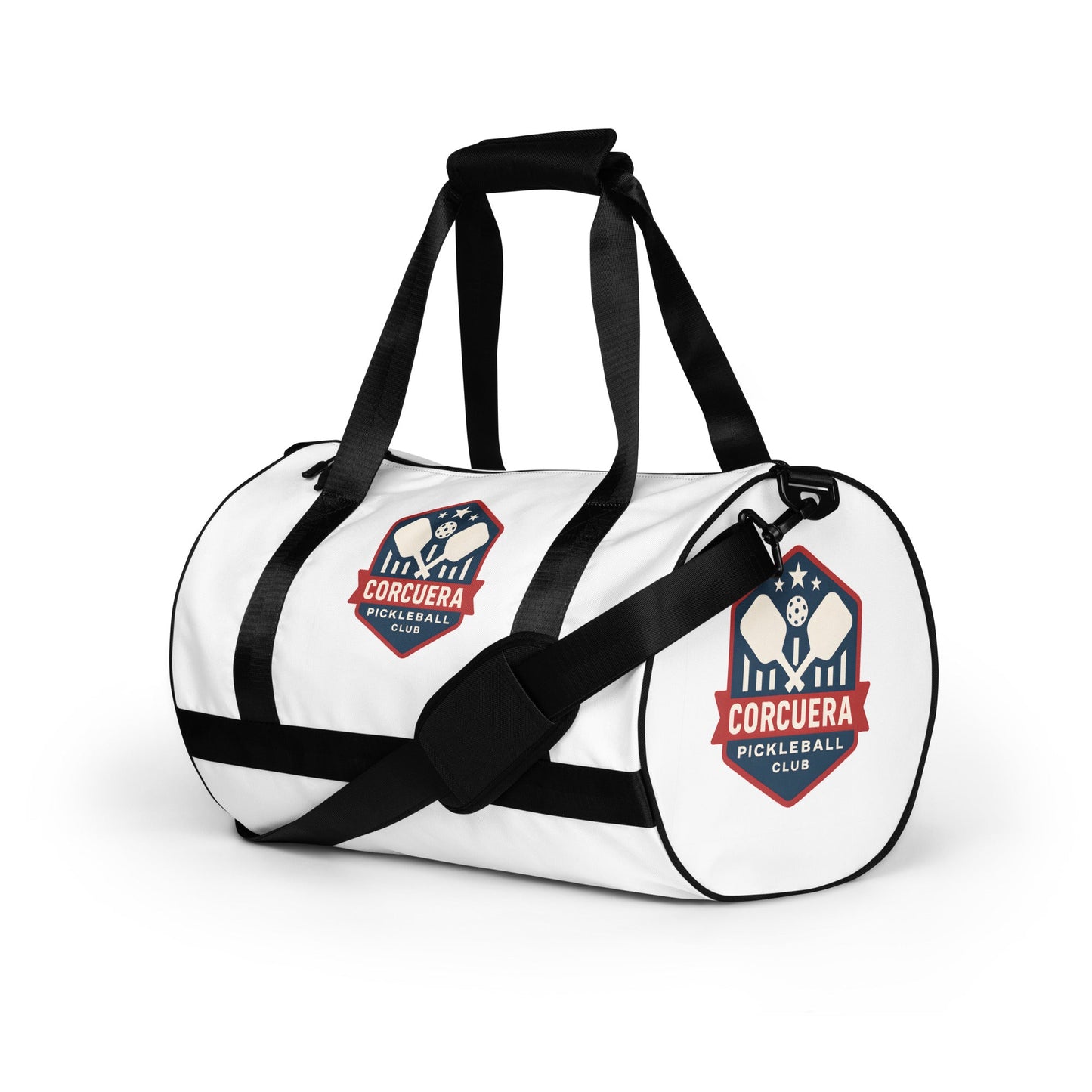 Pickleball All-Over Print Gym Bag – unisex pickleball gym bag, styled shot | Corcuera Padel Club