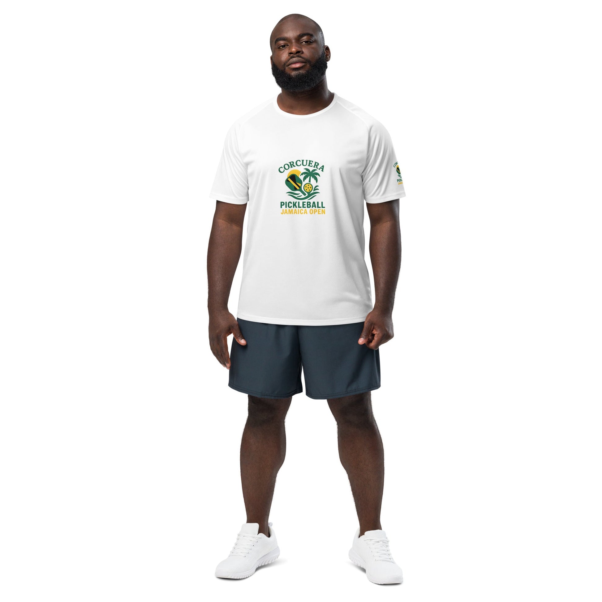 Pickleball Jamaica Open Jersey – unisex pickleball jersey, worn shot | Corcuera Padel Club