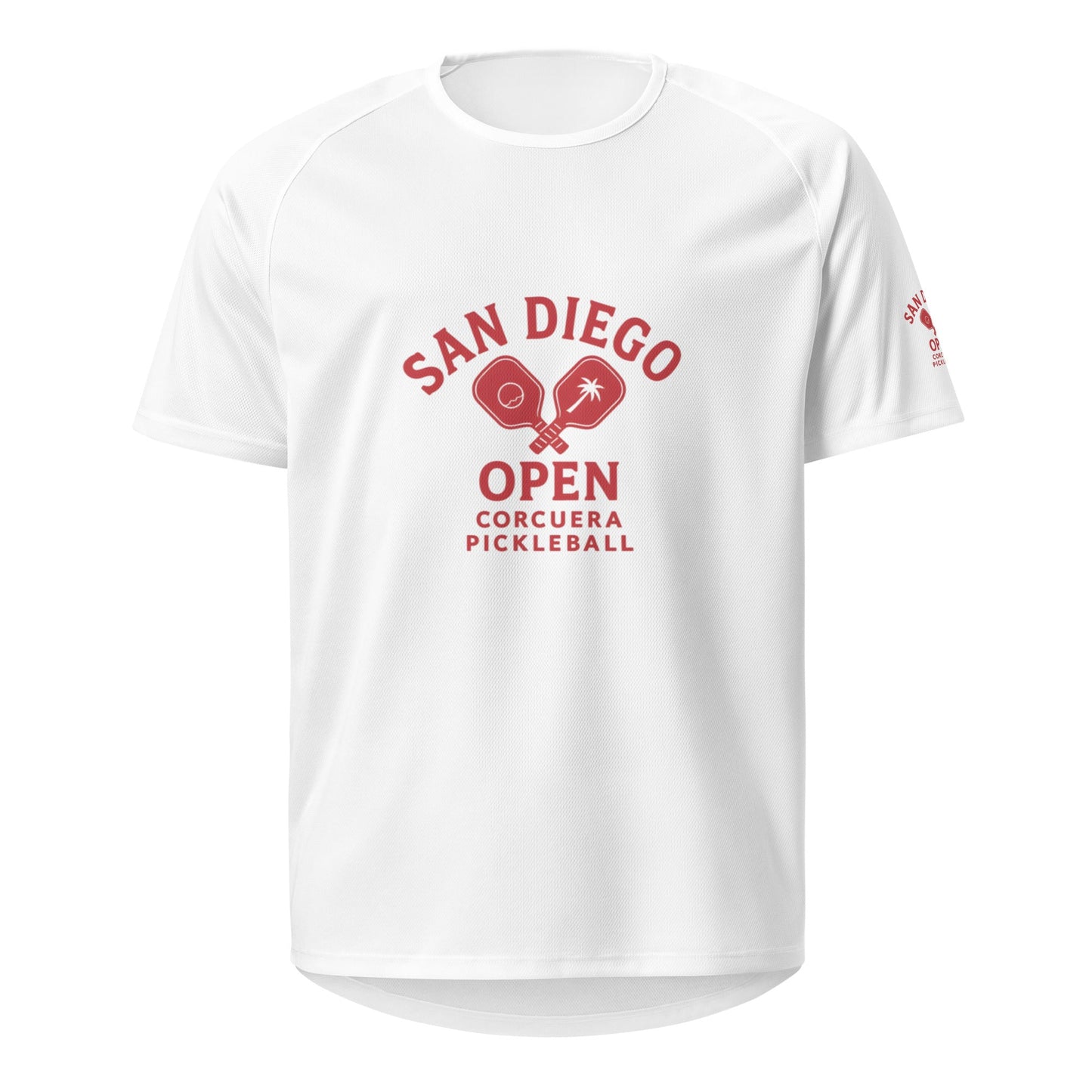 Pickleball San Diego Open Jersey Red Design – unisex pickleball jersey, white front | Corcuera Padel Club