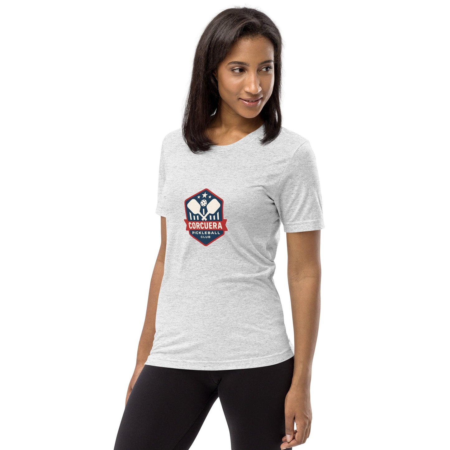 Pickleball USA Team T-Shirt – unisex white fleck triblend pickleball tee, front | Corcuera Padel Club