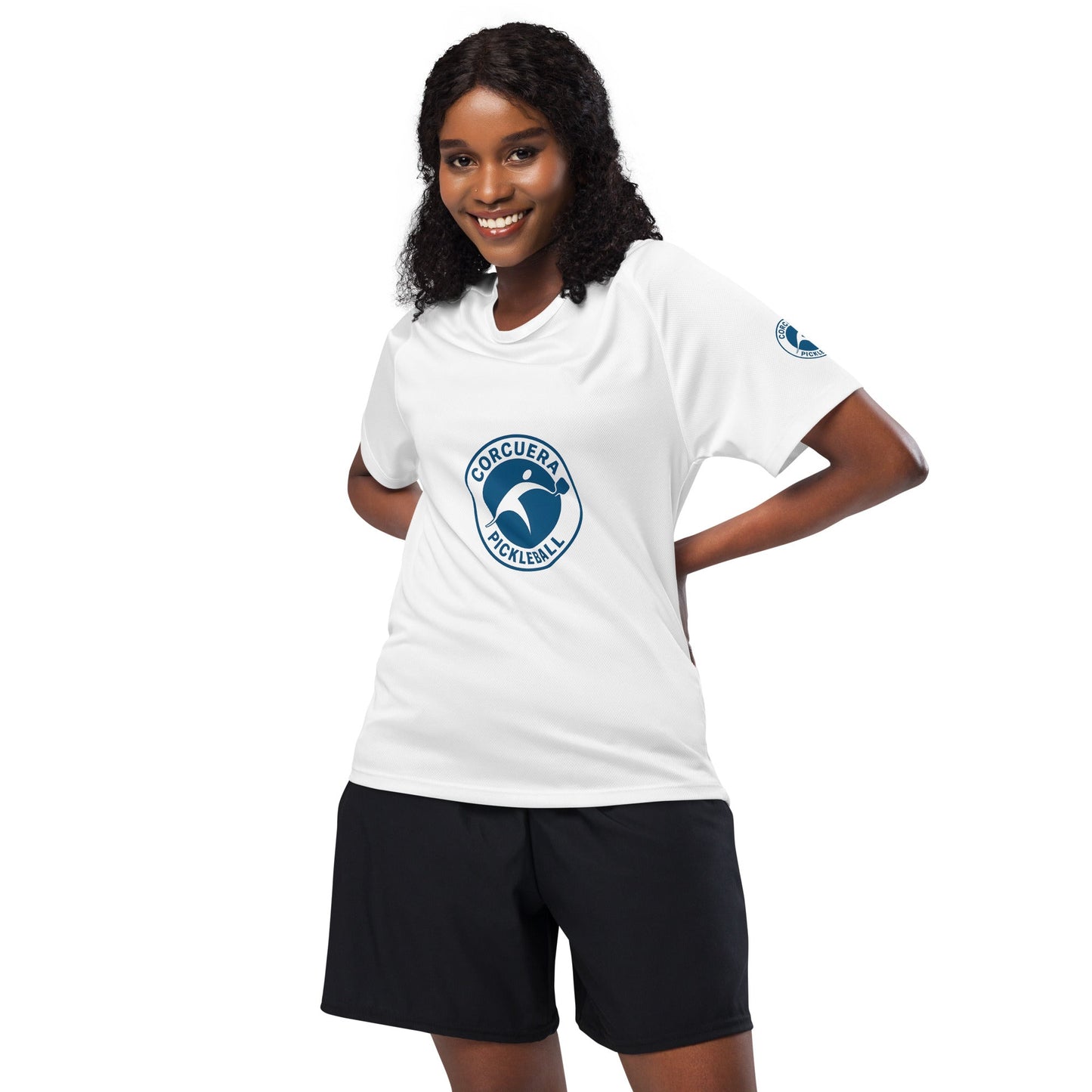 Pickleball Warm Up Jersey – unisex pickleball jersey, worn shot | Corcuera Padel Club