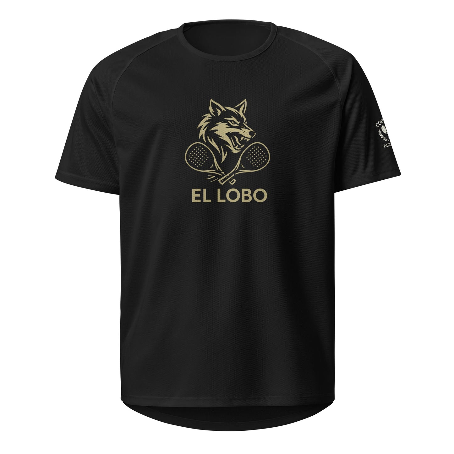 El Lobo the Wolf Player Edition Padel T-Shirt – unisex black padel tee, front | Corcuera Padel Club