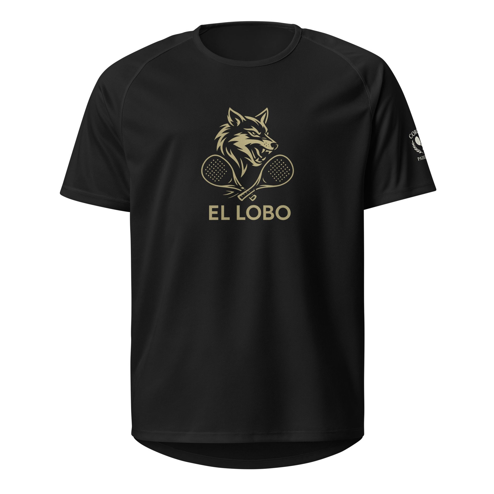 El Lobo the Wolf Player Edition Padel T-Shirt – unisex black padel tee, front | Corcuera Padel Club