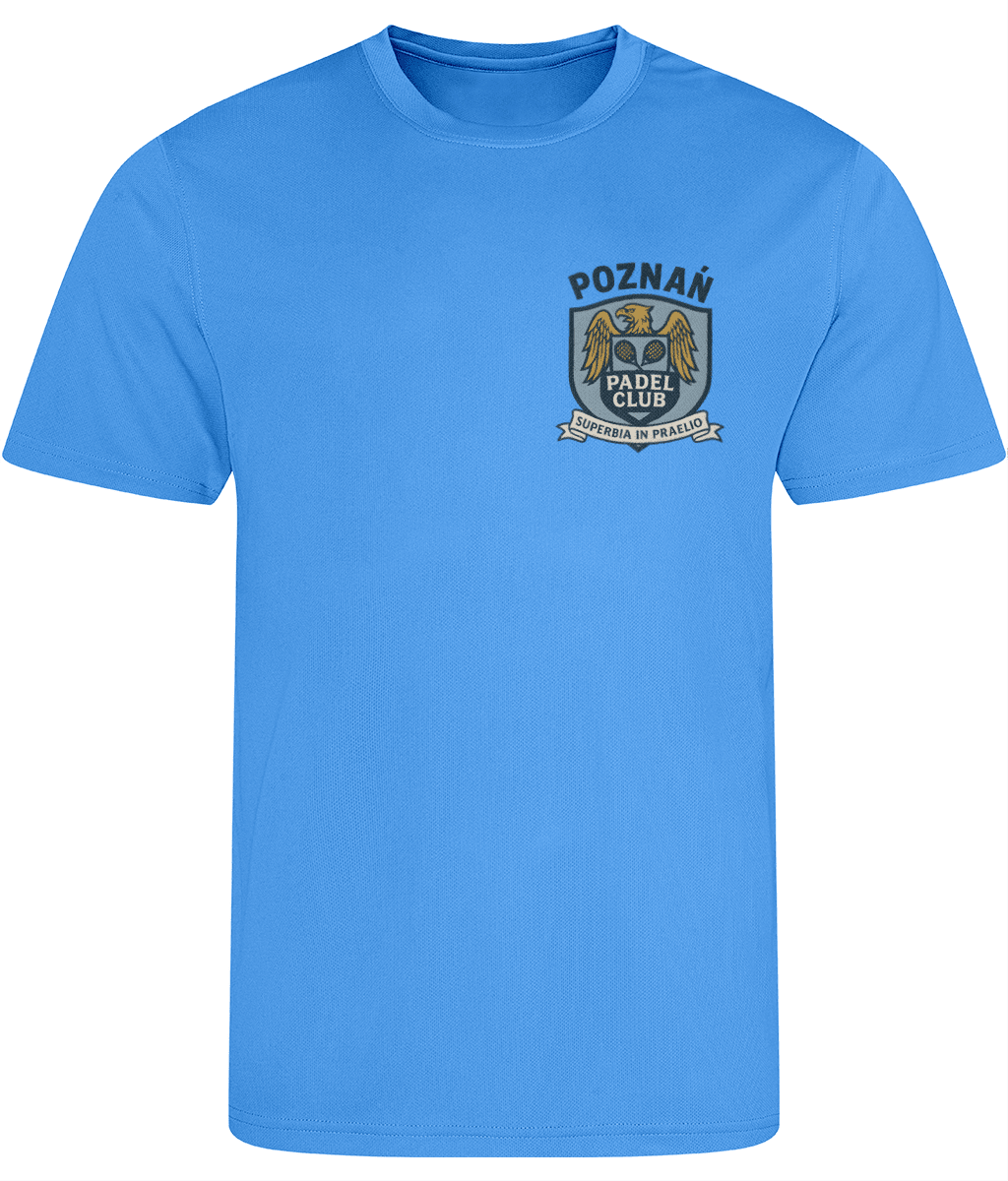 Poznan Padel Club T-Shirt – unisex cornflower padel tee, front | Corcuera Padel Club
