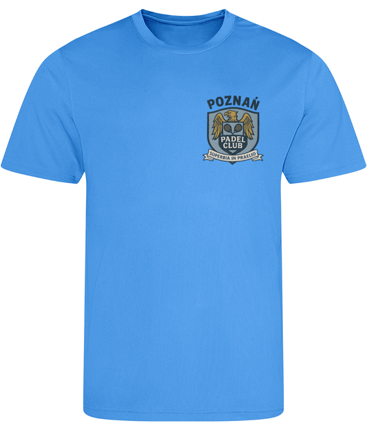 Poznan Padel Club T-Shirt – unisex cornflower padel tee, front | Corcuera Padel Club