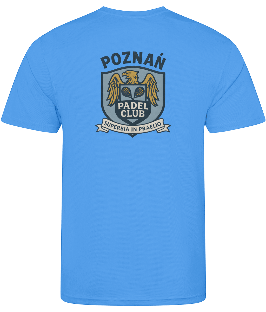 Poznan Padel Club T-Shirt – unisex hawaiian blue padel tee, front | Corcuera Padel Club