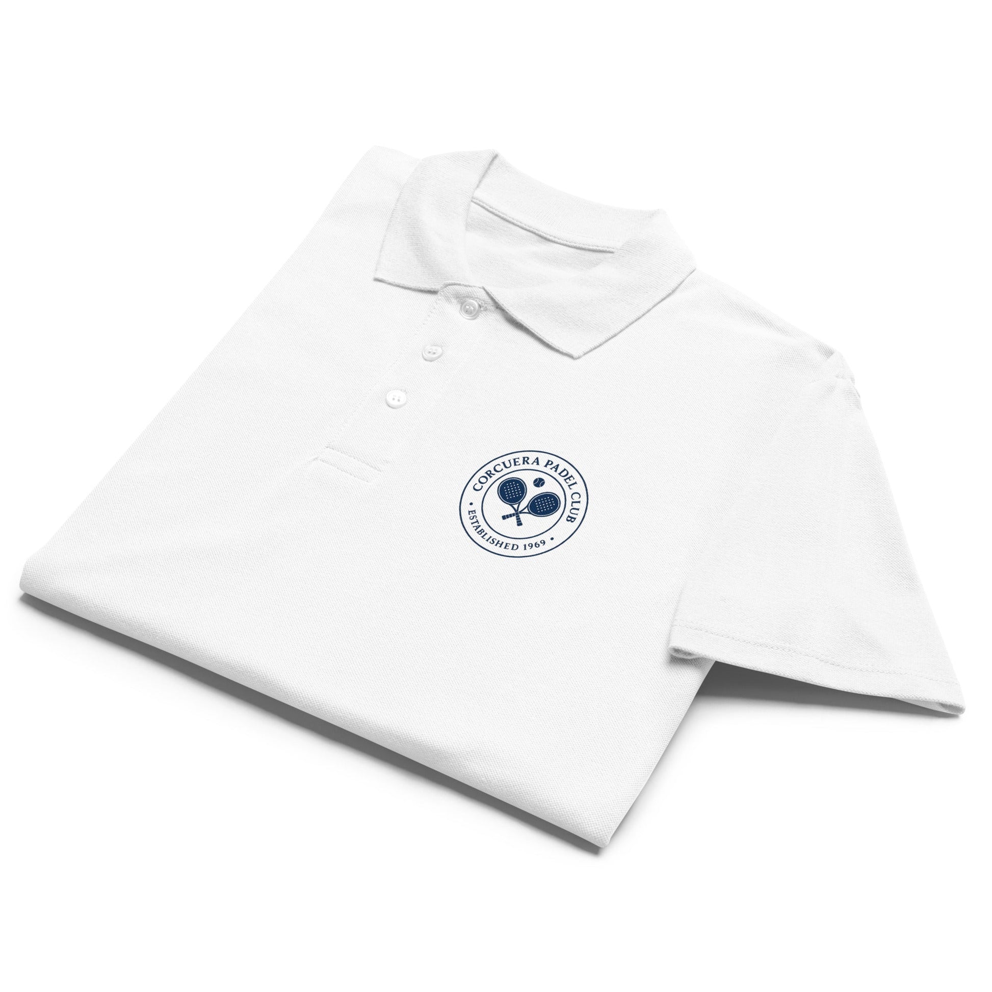 Premium Club Crest Piqué Polo Shirt – unisex padel polo, detail | Corcuera Padel Club