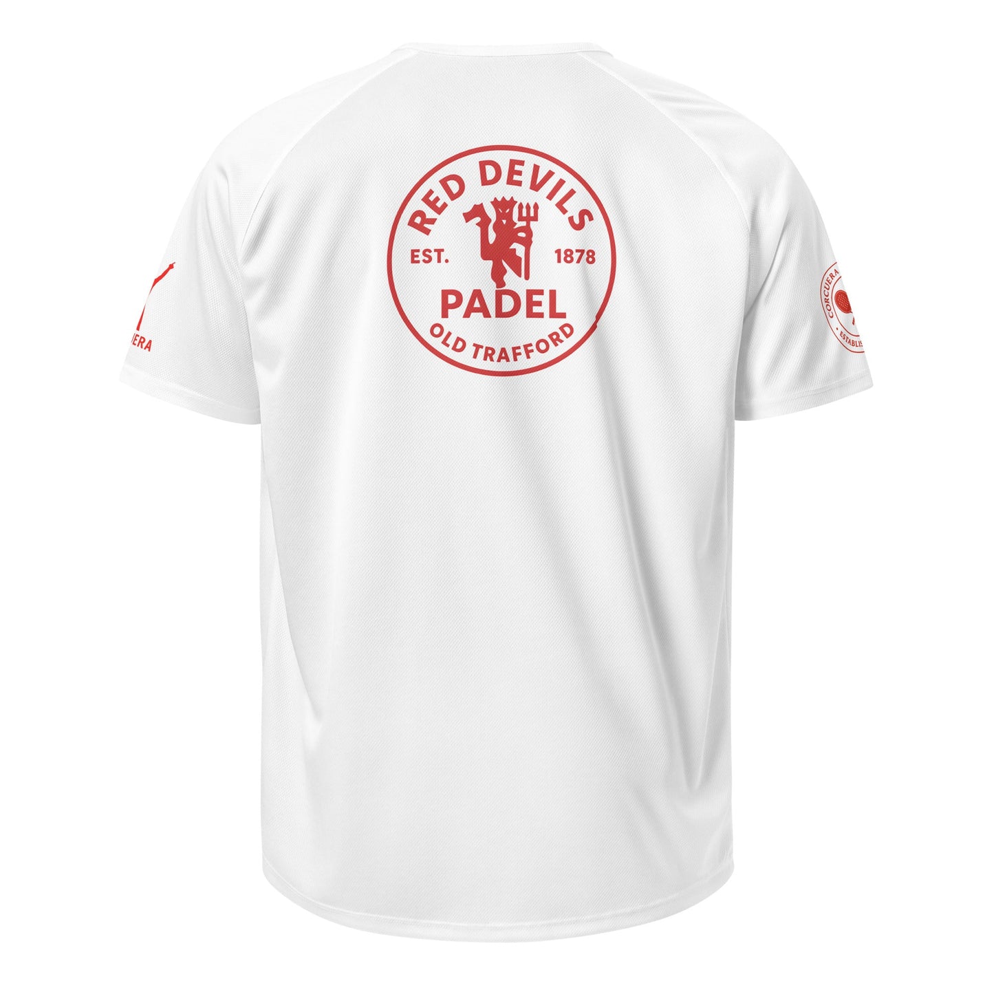 Red Devils Old Trafford Padel Club Player Shirt – unisex padel jersey, detail | Corcuera Padel Club