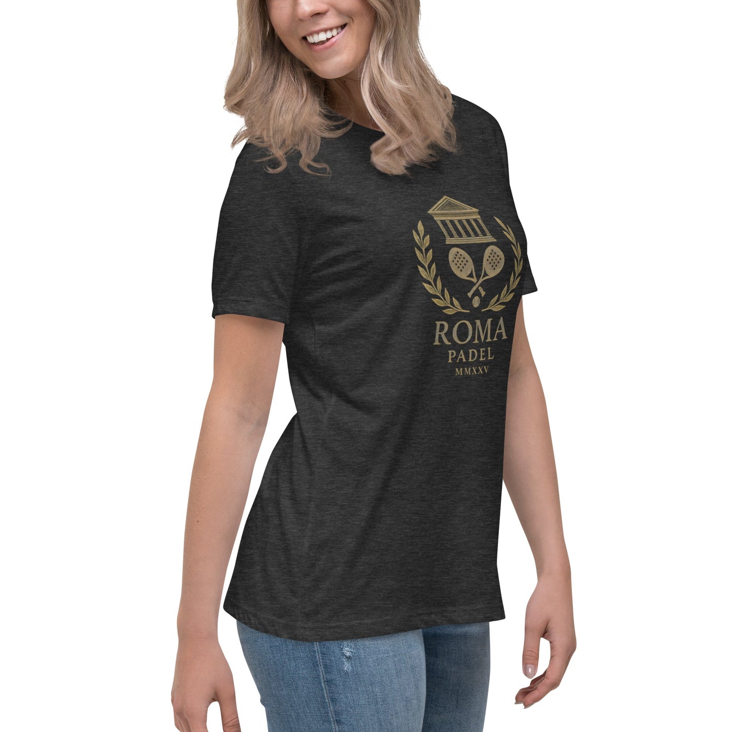 ROMA MMXXV Women's Relaxed Padel T-Shirt – women's black padel tee, back | Corcuera Padel Club