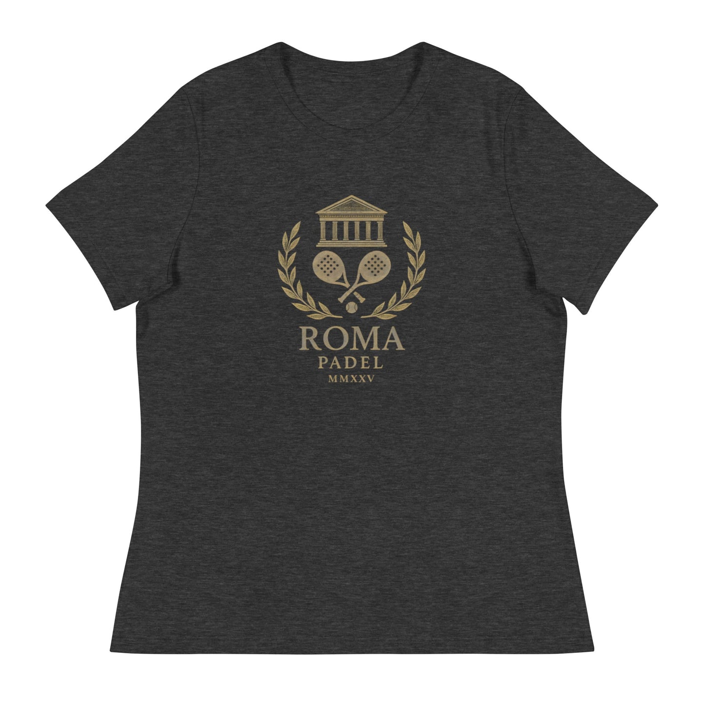 ROMA MMXXV Women's Relaxed Padel T-Shirt – women's relaxed padel tee, flat lay | Corcuera Padel Club