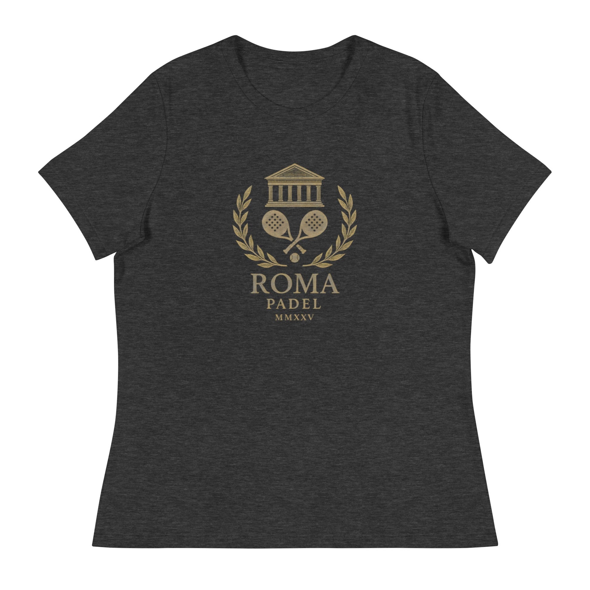 ROMA MMXXV Women's Relaxed Padel T-Shirt – women's relaxed padel tee, flat lay | Corcuera Padel Club