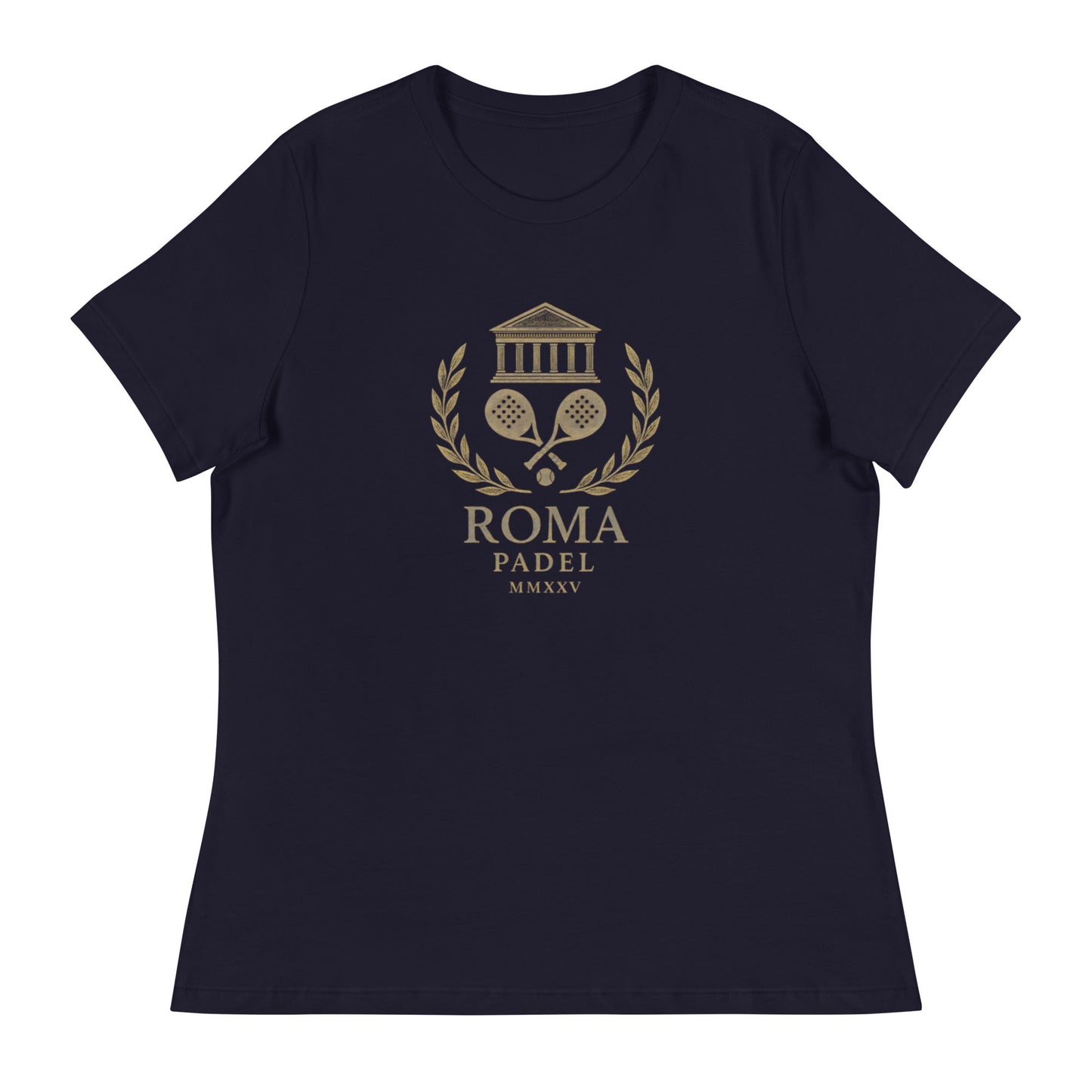ROMA MMXXV Women's Relaxed Padel T-Shirt – women's navy padel tee, front | Corcuera Padel Club